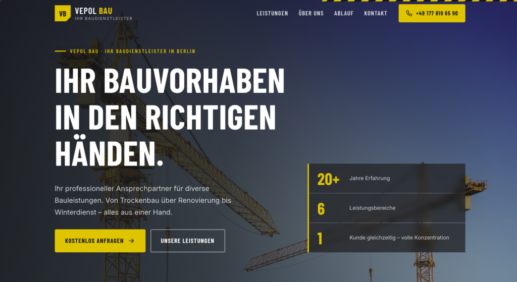 Website von Vepol Bau – Referenz von TechHan